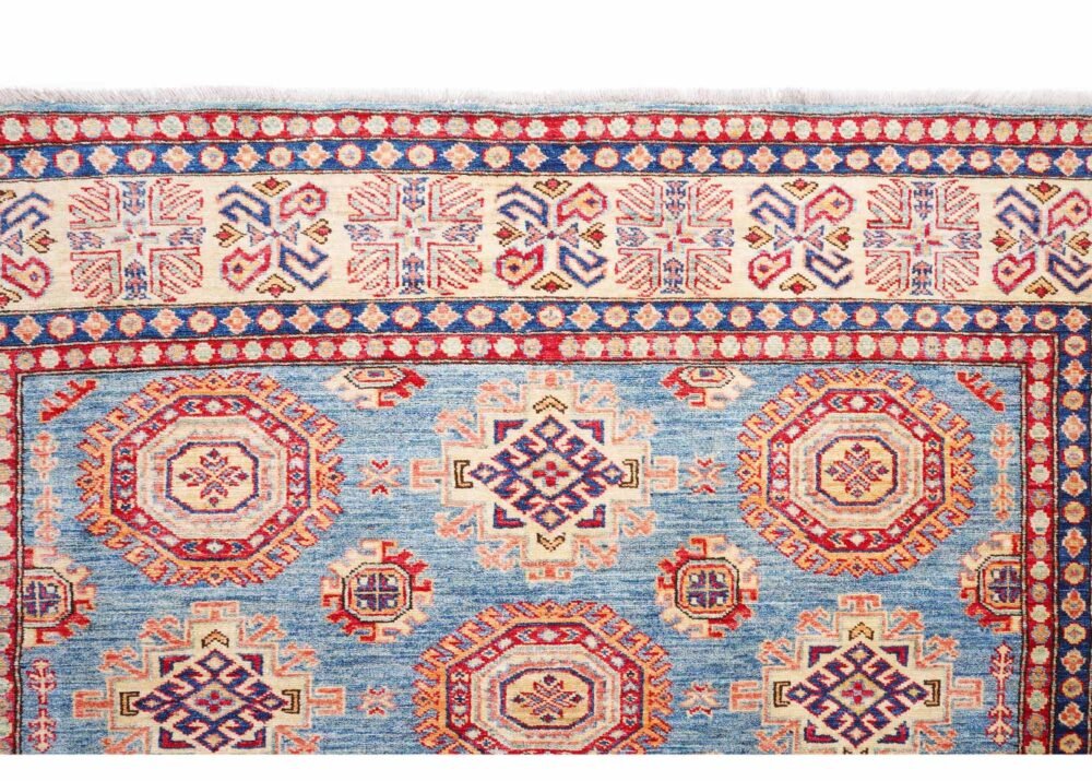 Hand-Knotted Blue and Orange Rug 7.8x5.8 ft Traditional Sherwan