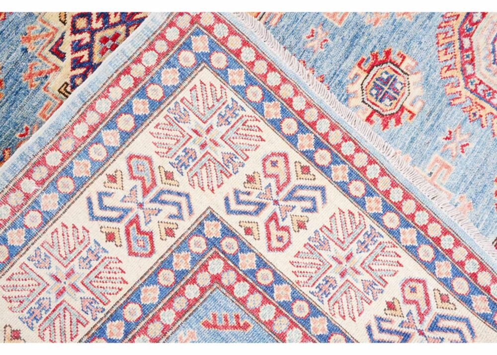 Hand-Knotted Blue and Orange Rug 7.8x5.8 ft Traditional Sherwan