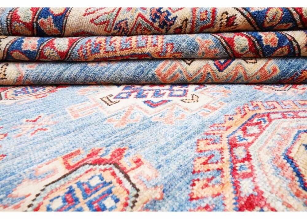 Hand-Knotted Blue and Orange Rug 7.8x5.8 ft Traditional Sherwan