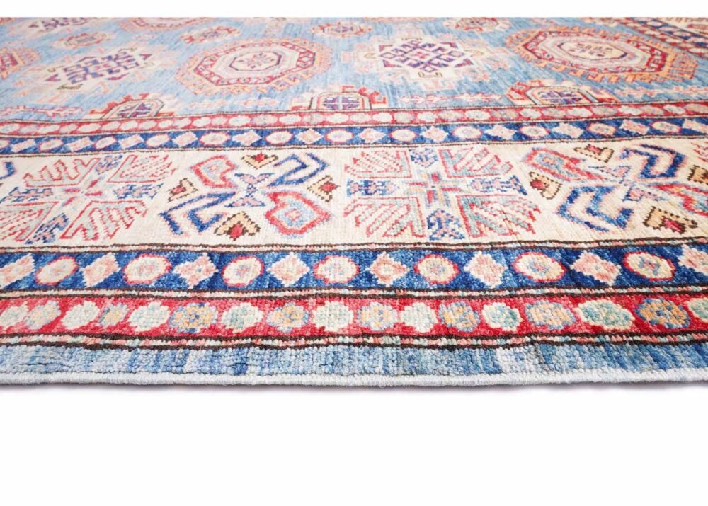 Hand-Knotted Blue and Orange Rug 7.8x5.8 ft Traditional Sherwan