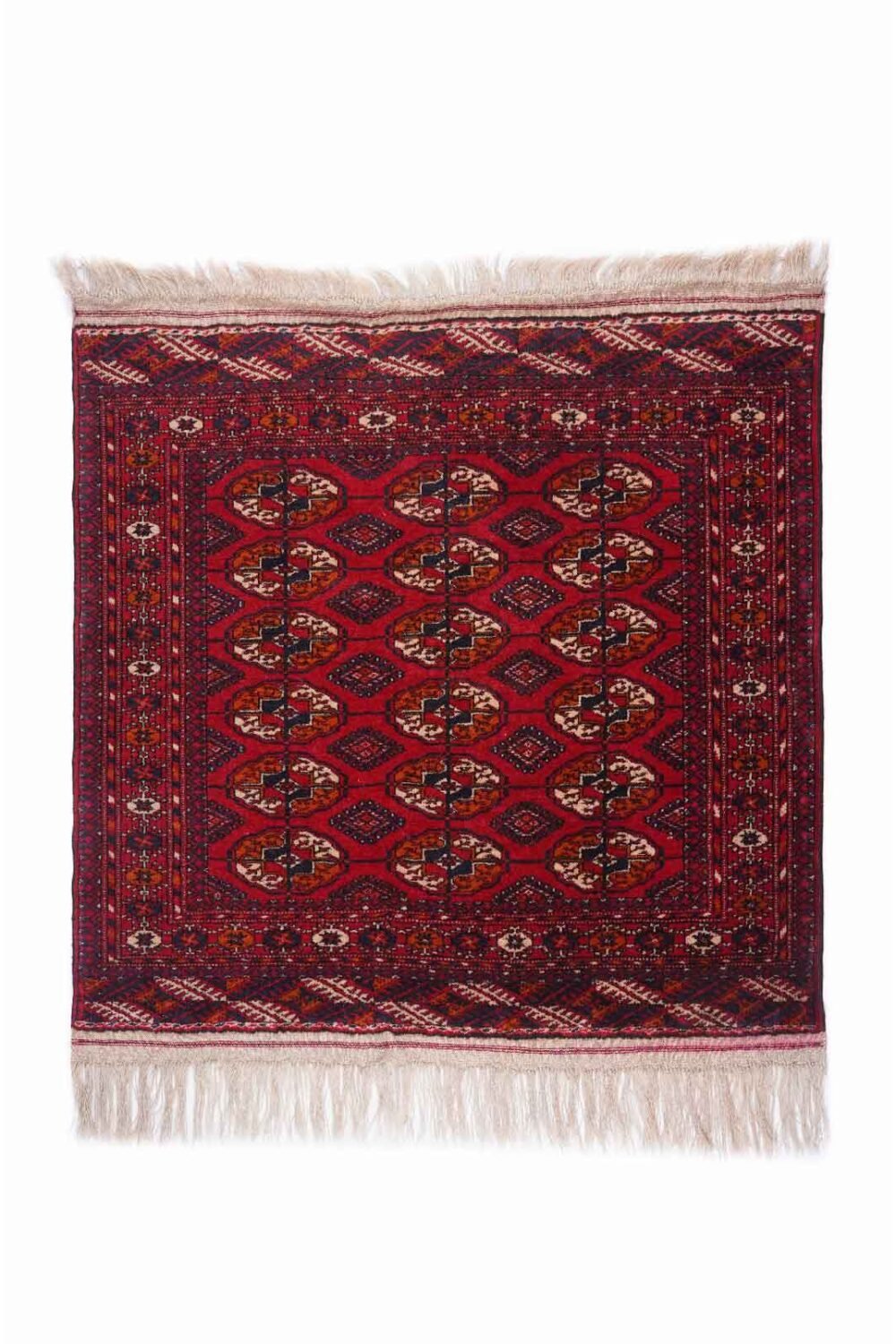 Hand-Knotted Fringe Rug 3.3x3.5 ft Red Traditional Bokhara - Rug 1