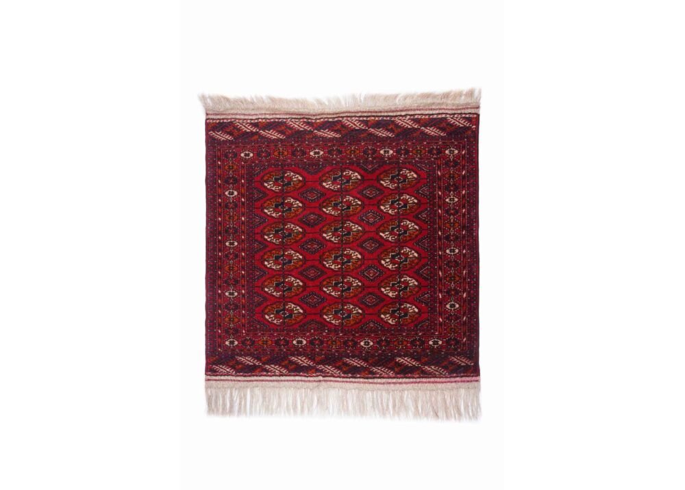 Hand-Knotted Fringe Rug 3.3x3.5 ft Red Traditional Bokhara - Rug 1
