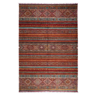 Hand-Knotted Multicolor Wool Rug Traditional Striped Horgin 9.8x6.9 ft - Rugs 1