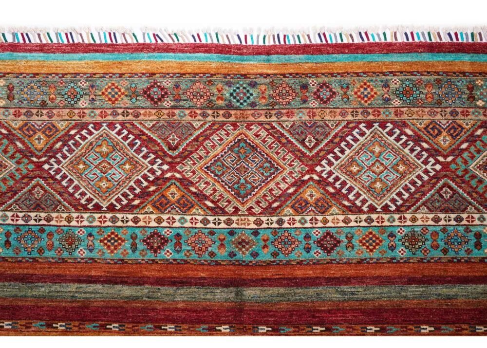 Hand-Knotted Multicolor Wool Rug Traditional Striped Horgin 9.8x6.9 ft - Rugs 1