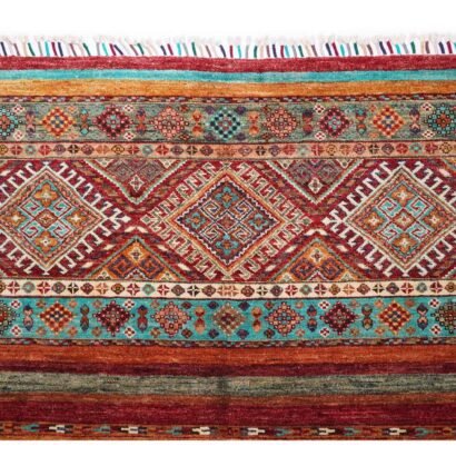 Hand-Knotted Multicolor Wool Rug Traditional Striped Horgin 9.8x6.9 ft - Rugs 1