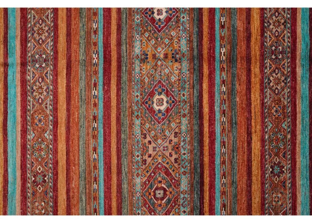 Hand-Knotted Multicolor Wool Rug Traditional Striped Horgin 9.8x6.9 ft - Rugs 1
