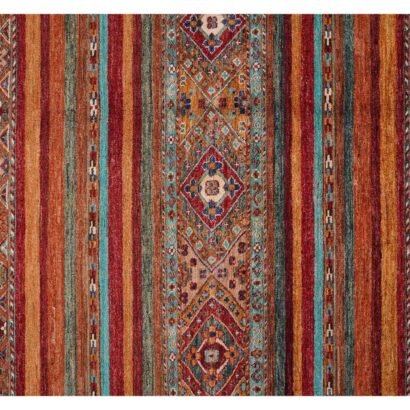 Hand-Knotted Multicolor Wool Rug Traditional Striped Horgin 9.8x6.9 ft - Rugs 1