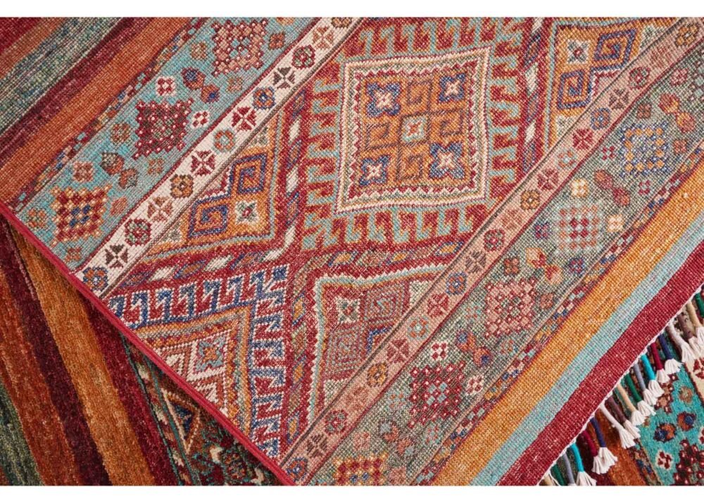 Hand-Knotted Multicolor Wool Rug Traditional Striped Horgin 9.8x6.9 ft - Rugs 1