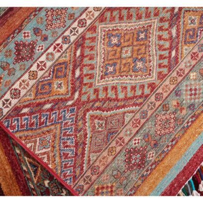 Hand-Knotted Multicolor Wool Rug Traditional Striped Horgin 9.8x6.9 ft - Rugs 1