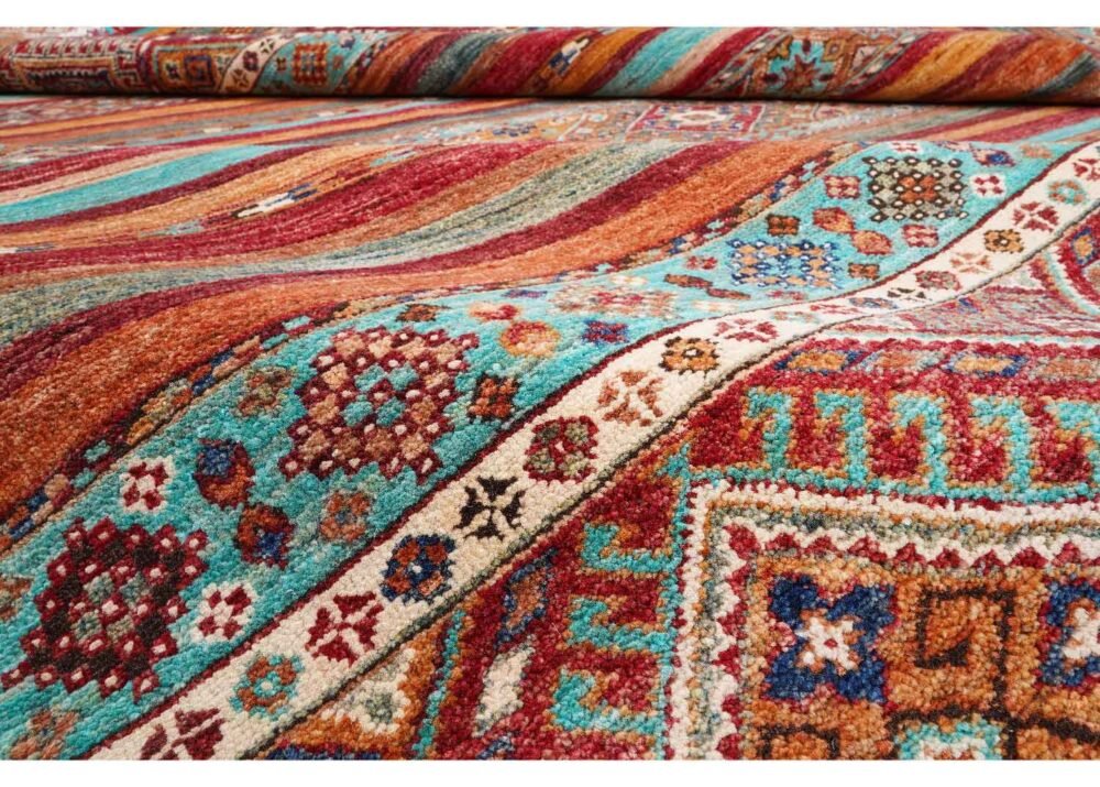 Hand-Knotted Multicolor Wool Rug Traditional Striped Horgin 9.8x6.9 ft - Rugs 1