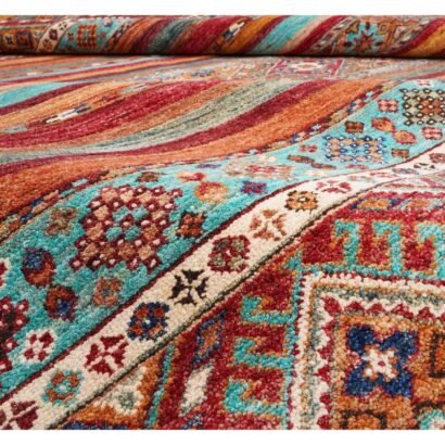 Hand-Knotted Multicolor Wool Rug Traditional Striped Horgin 9.8x6.9 ft - Rugs 1