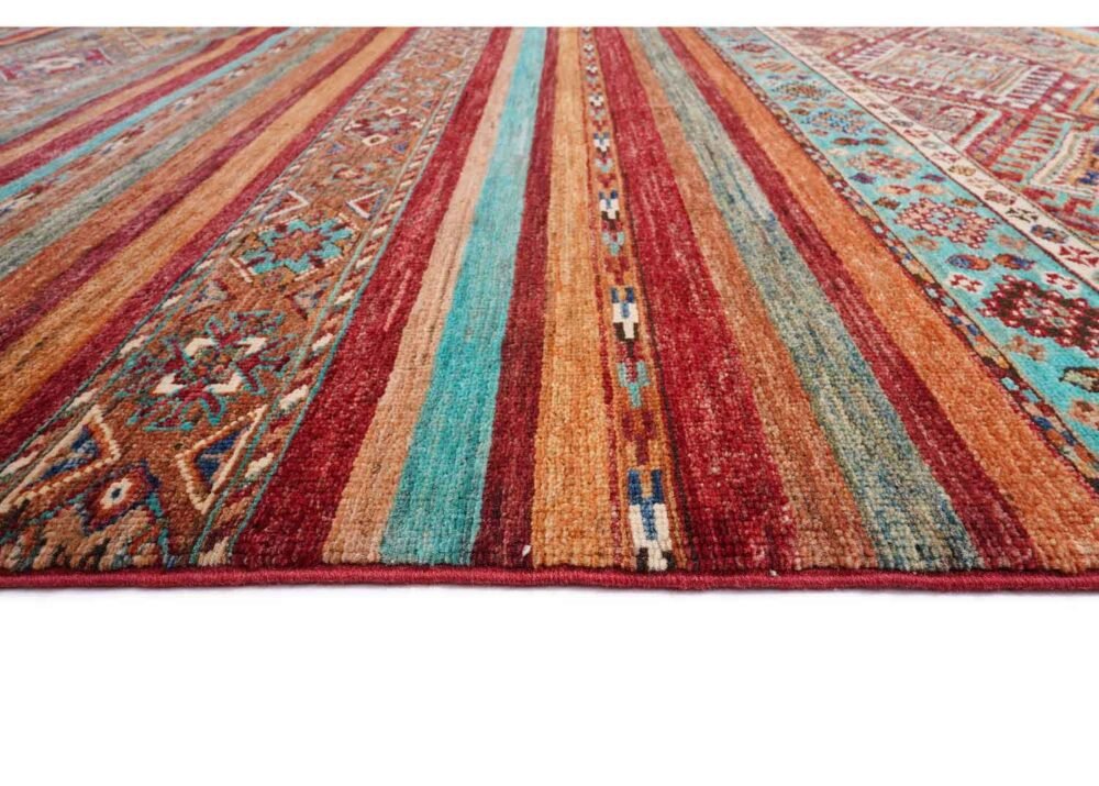Hand-Knotted Multicolor Wool Rug Traditional Striped Horgin 9.8x6.9 ft - Rugs 1
