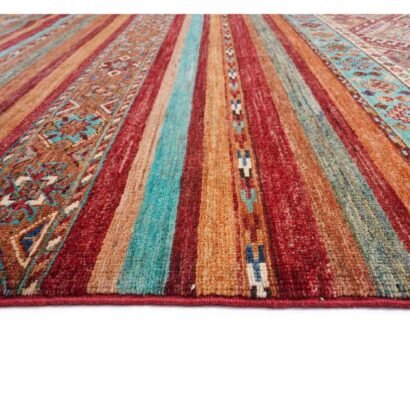 Hand-Knotted Multicolor Wool Rug Traditional Striped Horgin 9.8x6.9 ft - Rugs 1