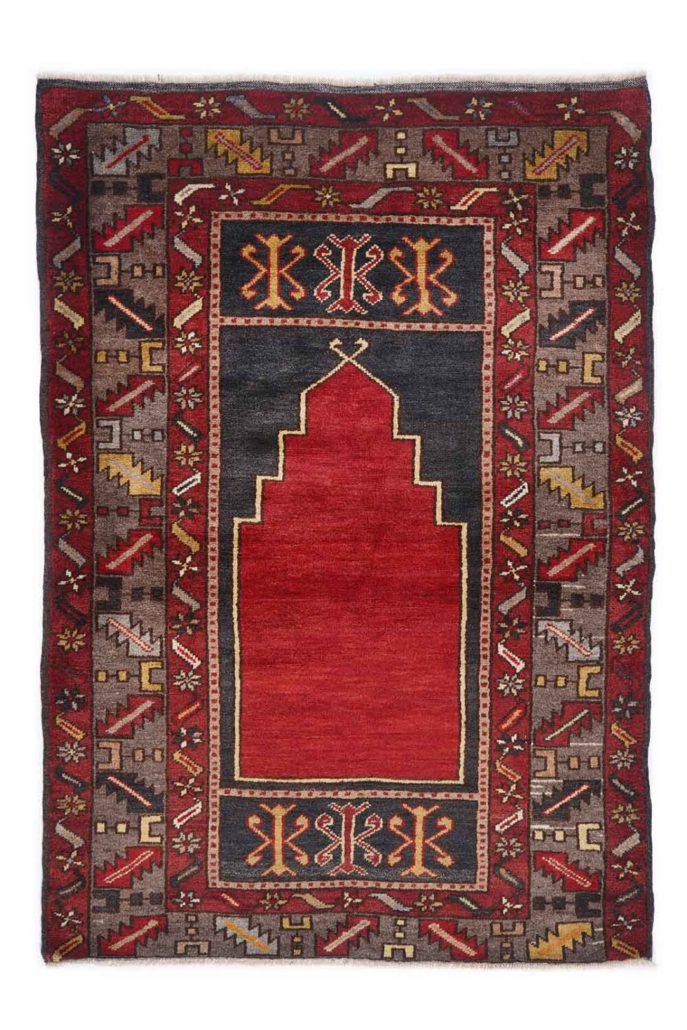 Hand-Knotted Red Prayer Rug Islam 3.4x4.9 ft Traditional Taspinar - Rug 1