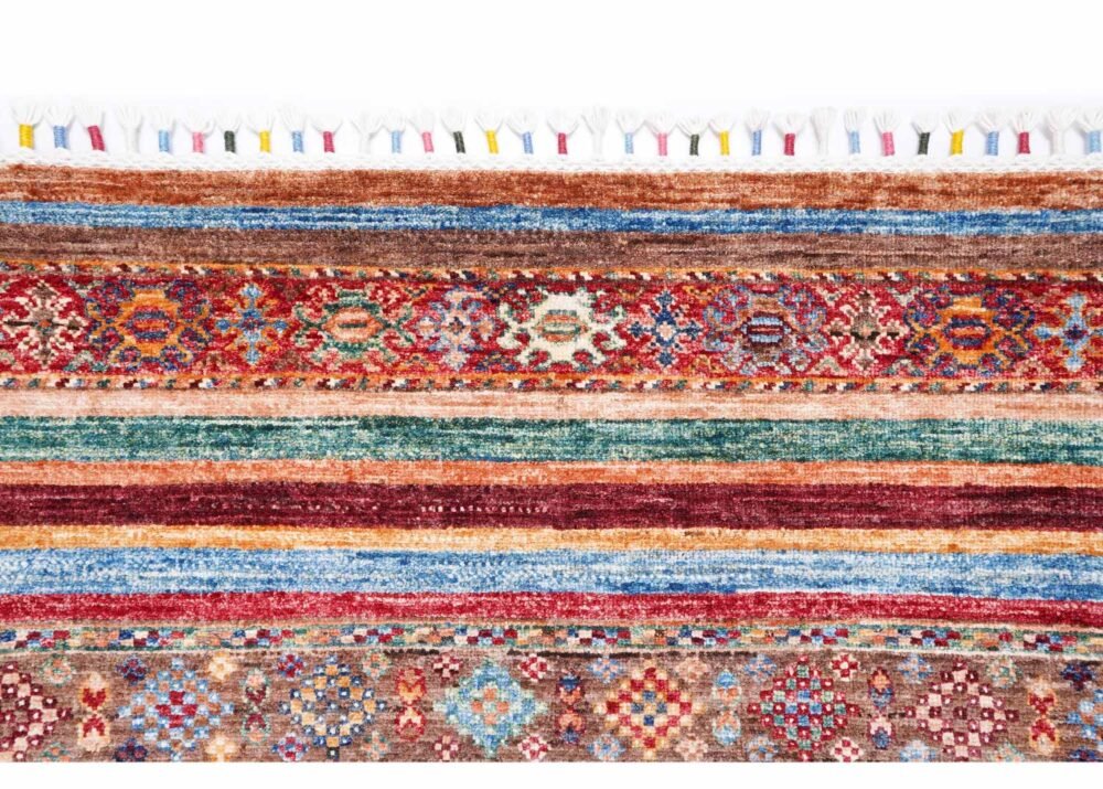 Hand-Knotted Stripted Rainbow Area Rug Vibrant Colors 4.8x3.2 ft