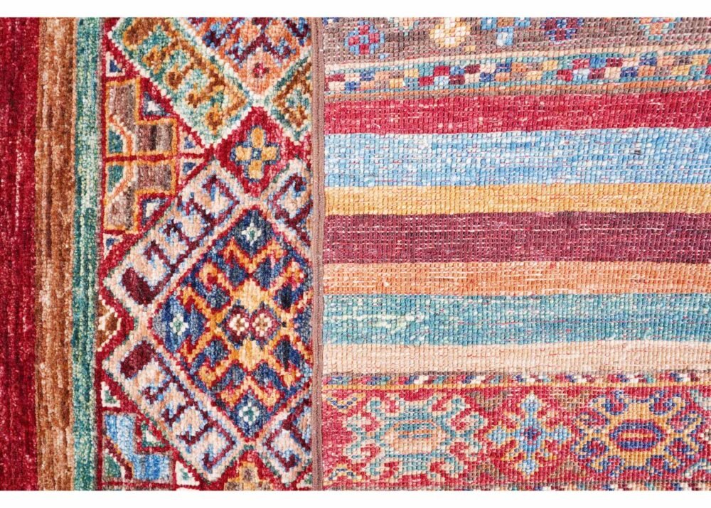Hand-Knotted Stripted Rainbow Area Rug Vibrant Colors 4.8x3.2 ft
