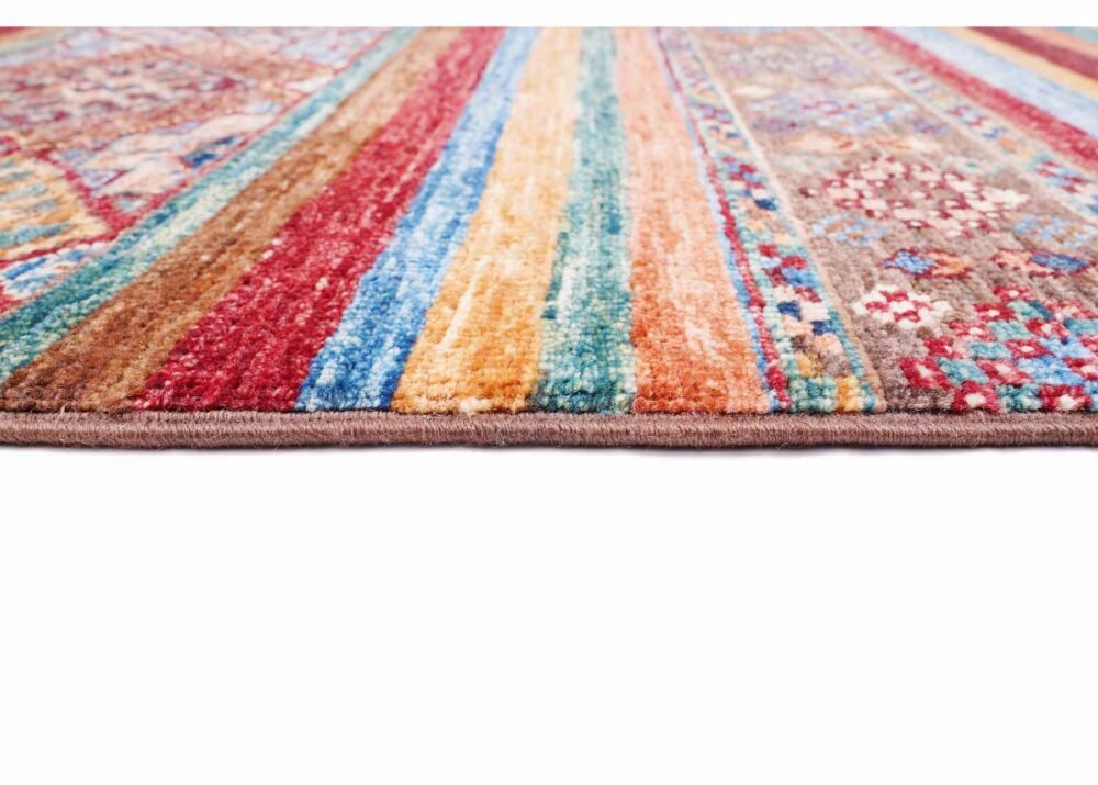 Hand-Knotted Stripted Rainbow Area Rug Vibrant Colors 4.8x3.2 ft