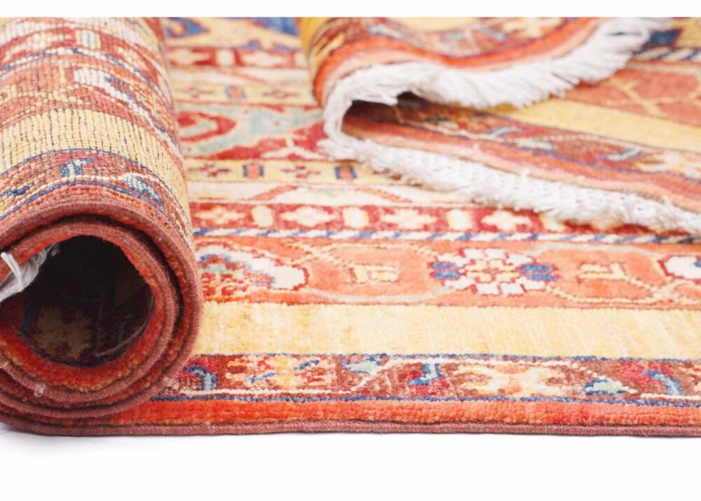 Hand-Knotted Traditional Yellow and Orange Striped Rugs 5x3.4 ft