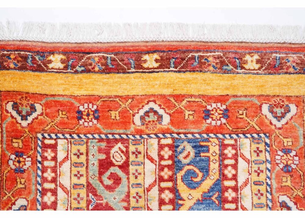 Hand-Knotted Traditional Yellow and Orange Striped Rugs 5x3.4 ft