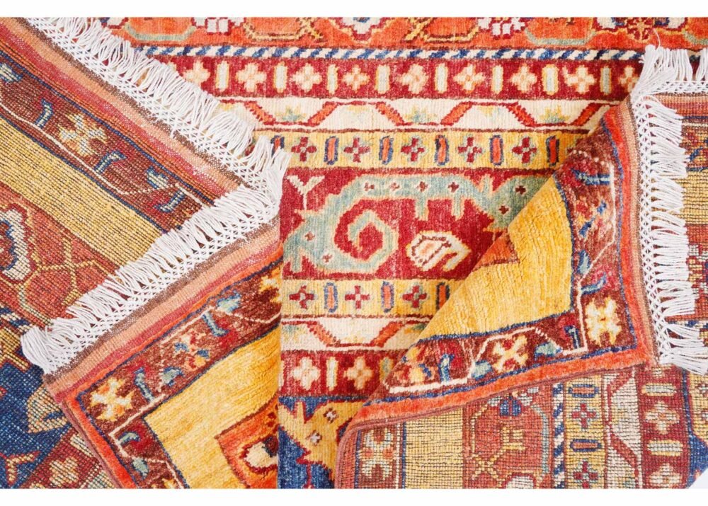 Hand-Knotted Traditional Yellow and Orange Striped Rugs 5x3.4 ft