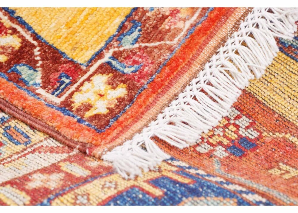 Hand-Knotted Traditional Yellow and Orange Striped Rugs 5x3.4 ft