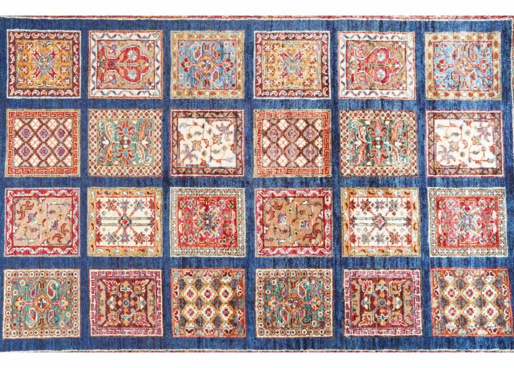 Handknotted Red & Blue Traditional Rugs - 1001 Bilicik Check Pattern 6.5x 5.1 ft