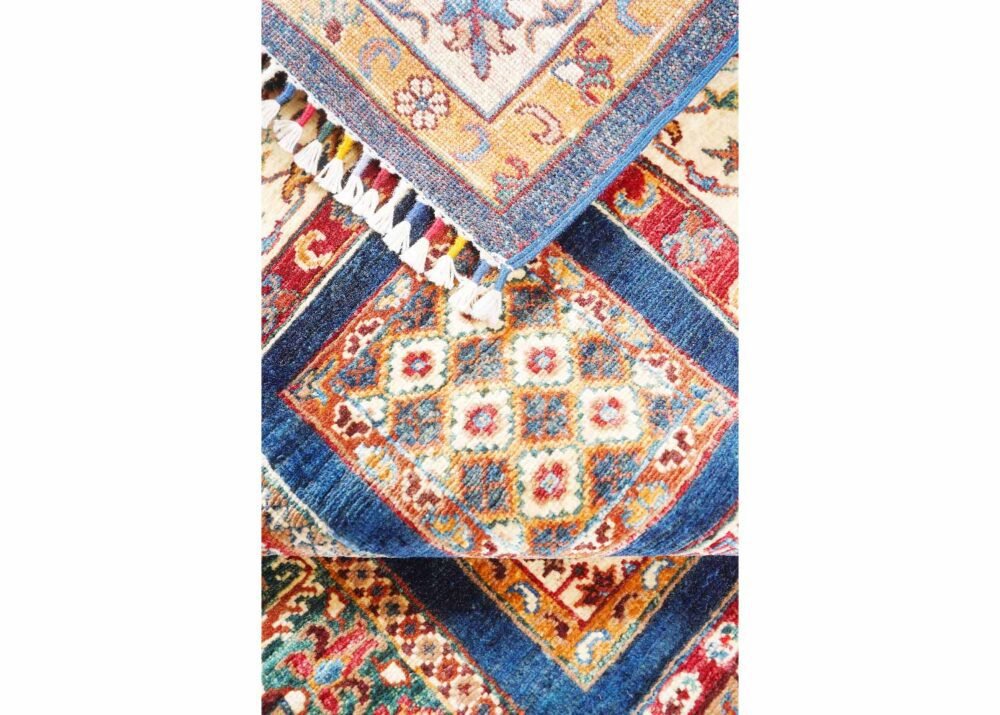 Handknotted Red & Blue Traditional Rugs - 1001 Bilicik Check Pattern 6.5x 5.1 ft