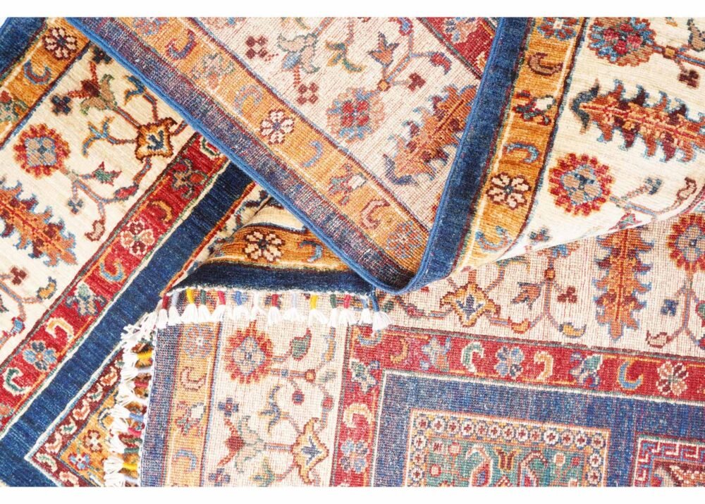 Handknotted Red & Blue Traditional Rugs - 1001 Bilicik Check Pattern 6.5x 5.1 ft