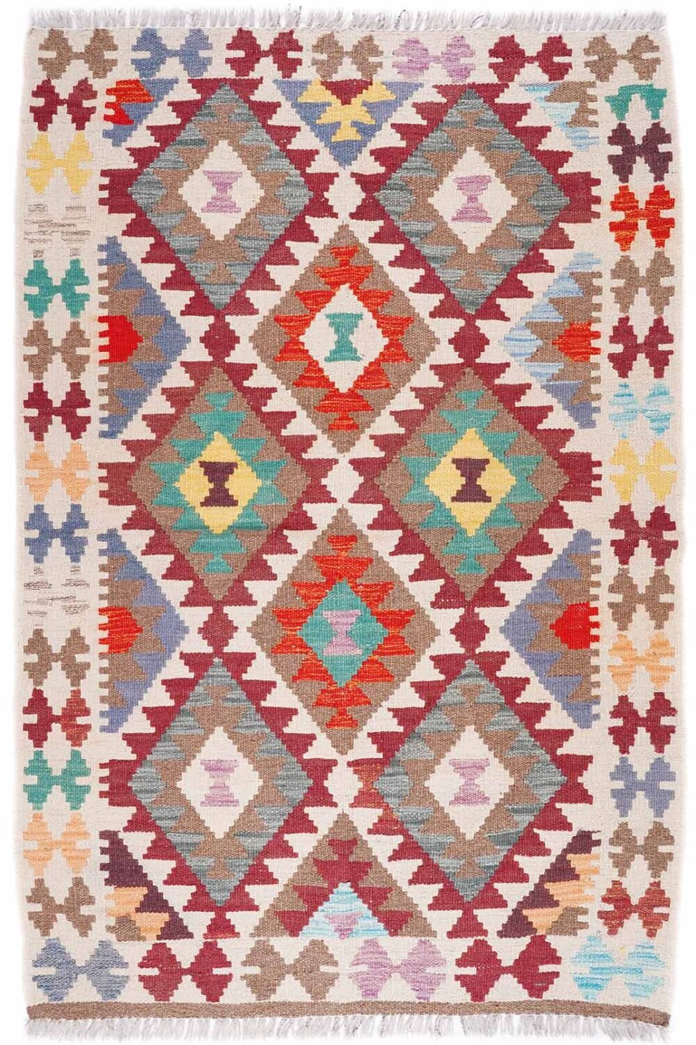 Handwoven Beige and Brown Rug Kilim 5x3 ft Geometric Pattern