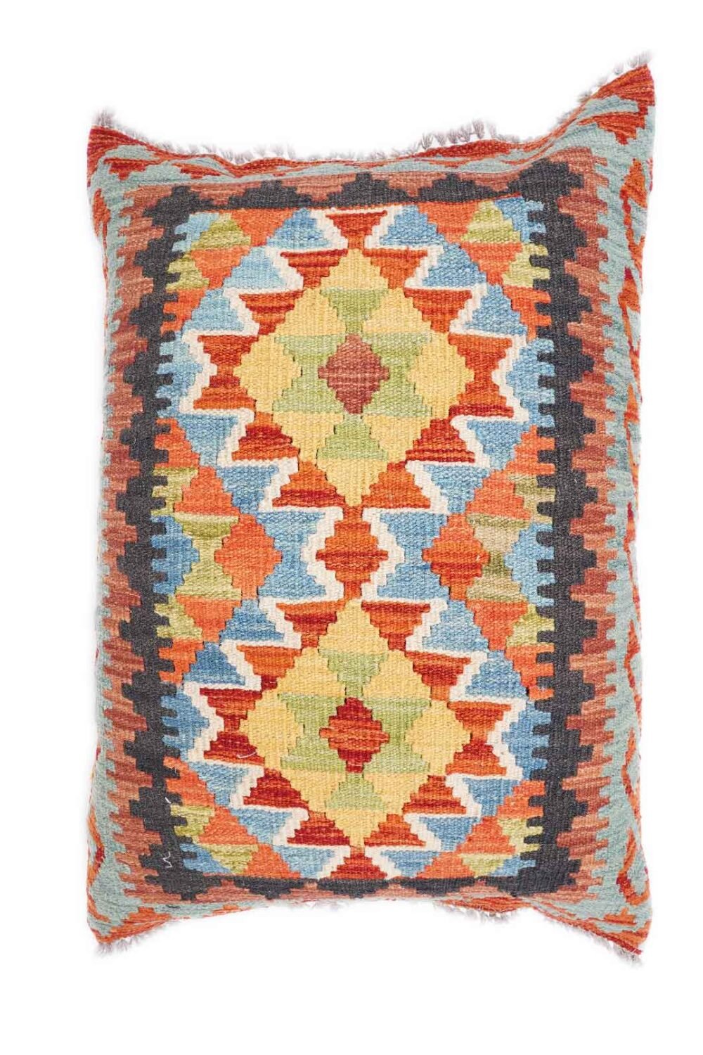Handwoven Wool Kilim Pillow Cover - Multicolor Geometric Pattern - Rugs 1