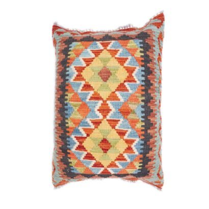 Handwoven Wool Kilim Pillow Cover - Multicolor Geometric Pattern - Rugs 1