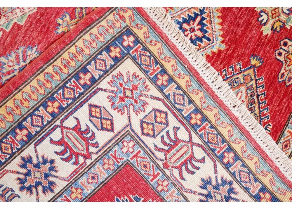 High-End Red Beige Rug - Hand-knotted Traditional Sherwan 7.3x6 ft