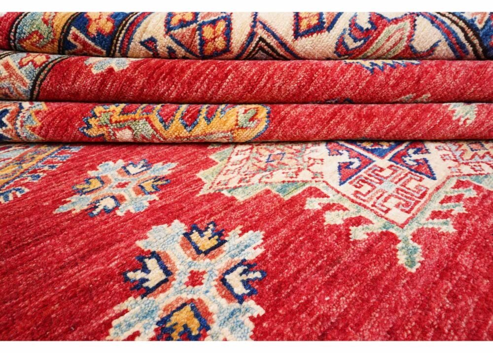 High-End Red Beige Rug - Hand-knotted Traditional Sherwan 7.3x6 ft