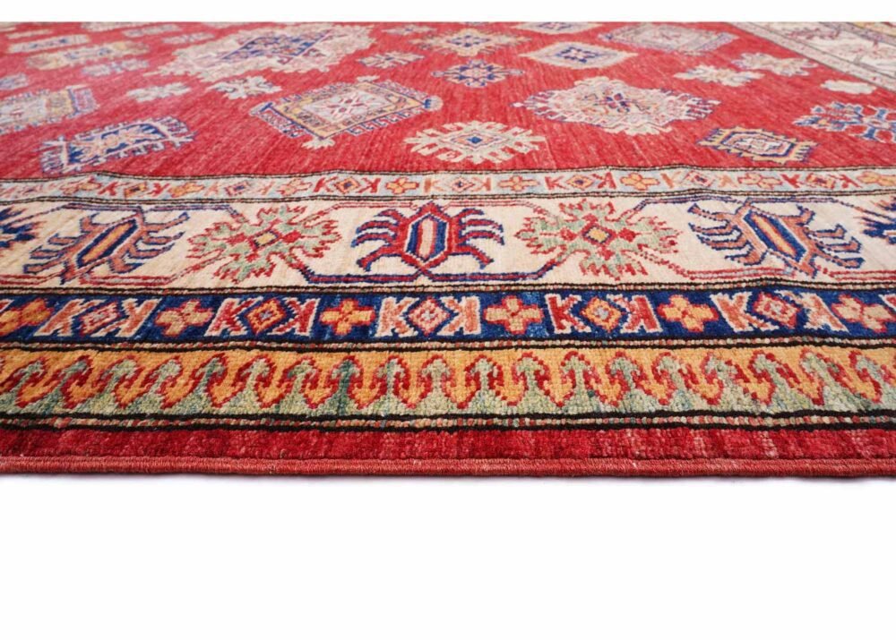 High-End Red Beige Rug - Hand-knotted Traditional Sherwan 7.3x6 ft