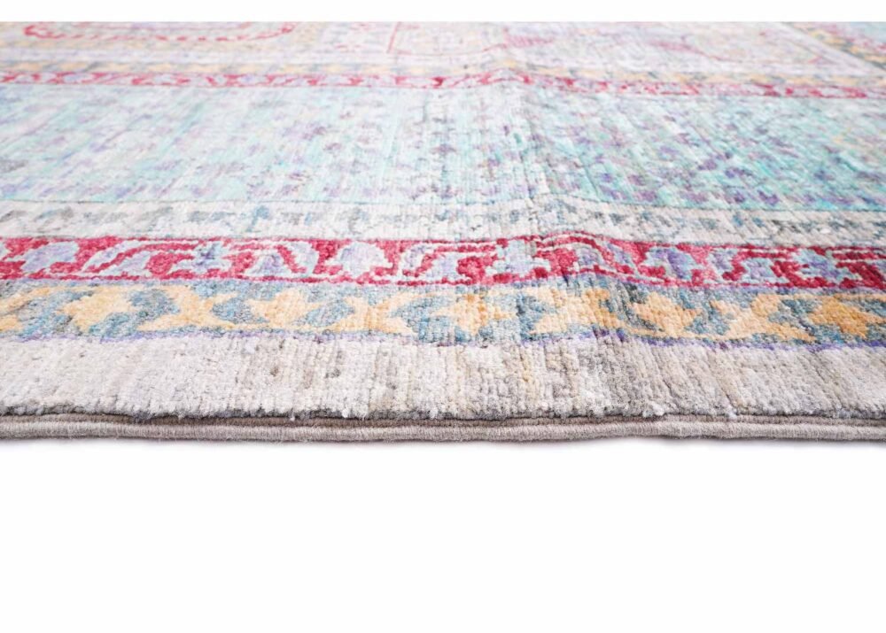 High-Quality Traditional Memluk Light Blue and Green Rug 9.8x6.8 ft
