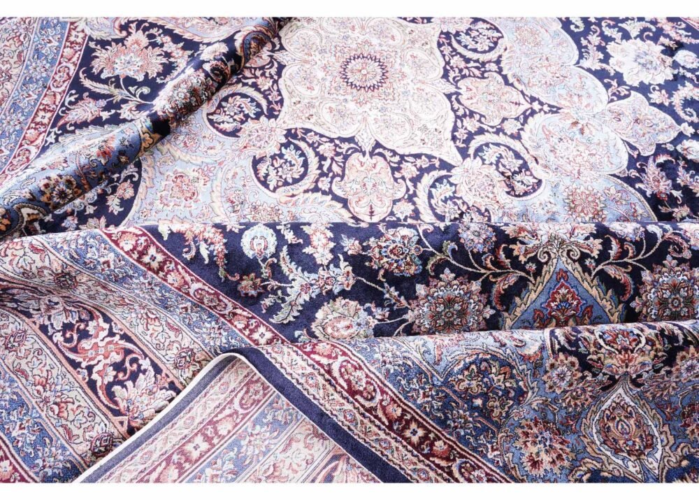 High-end Medallion Design Black & Blue 6x9 Washable Rug, Bamboo-Silk