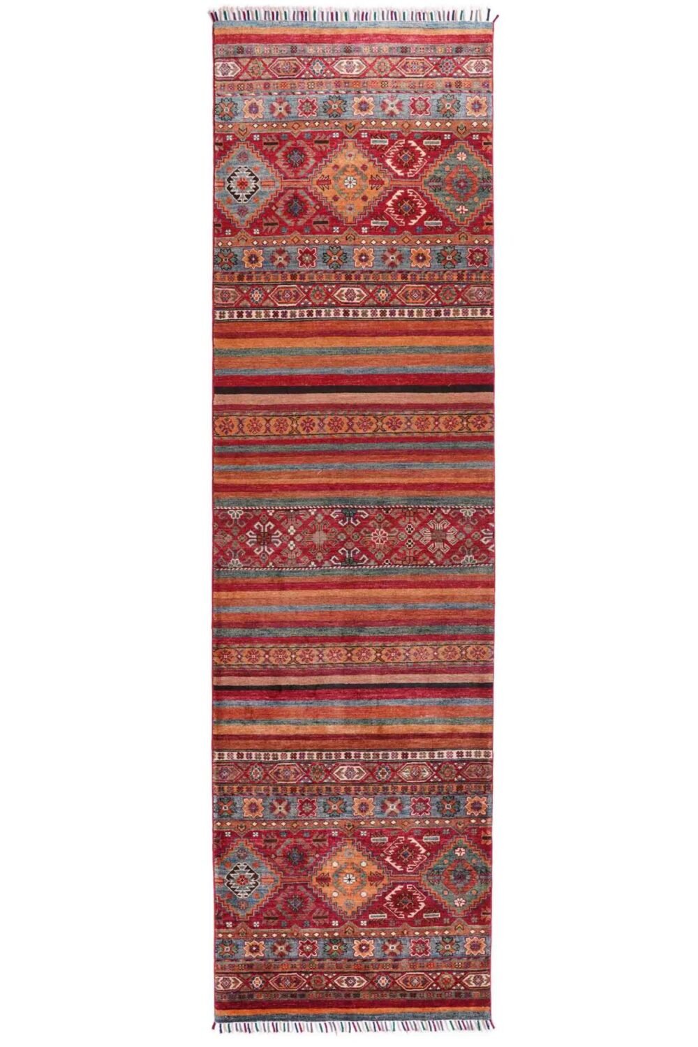Horcun Design Stripe Red Carpet Runner for Sale Handknotted 9.7x2.7 ft