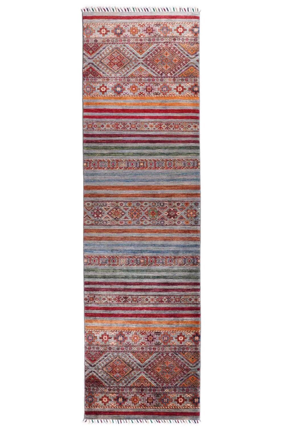 Horcun Design Stripe Table Runner Hand-knotted with Wool-Cotton 9.6x2.7 ft