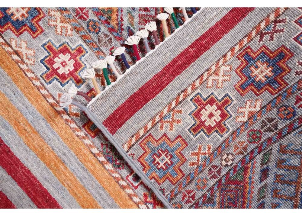 Horcun Design Stripe Table Runner Hand-knotted with Wool-Cotton 9.6x2.7 ft