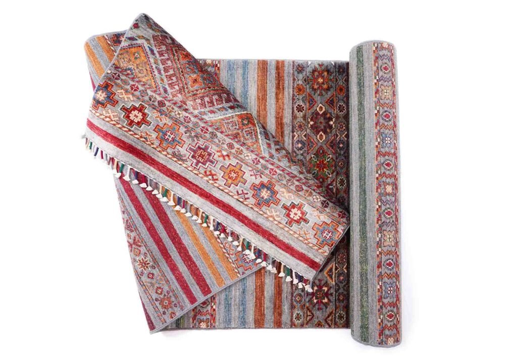 Horcun Design Stripe Table Runner Hand-knotted with Wool-Cotton 9.6x2.7 ft