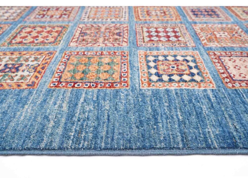 Horcun Hand-Knotted Checkered Runner Rug 9x2.6 ft - Blue & Orange