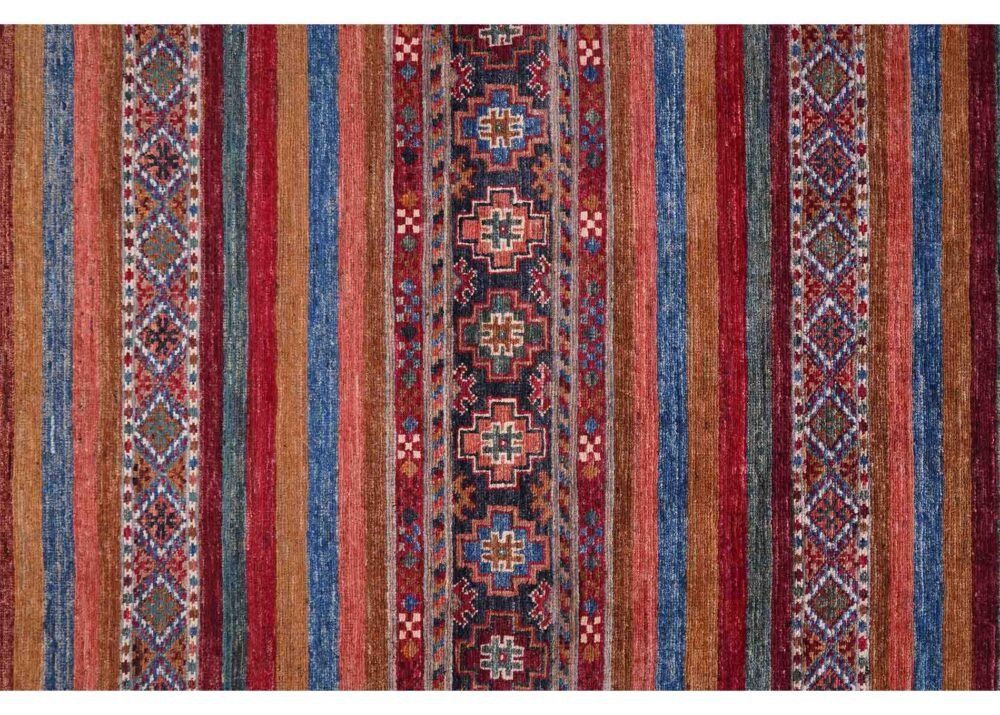 Horcun Red Kitchen Runner Handknotted Stripped Pattern 8x2.7 ft
