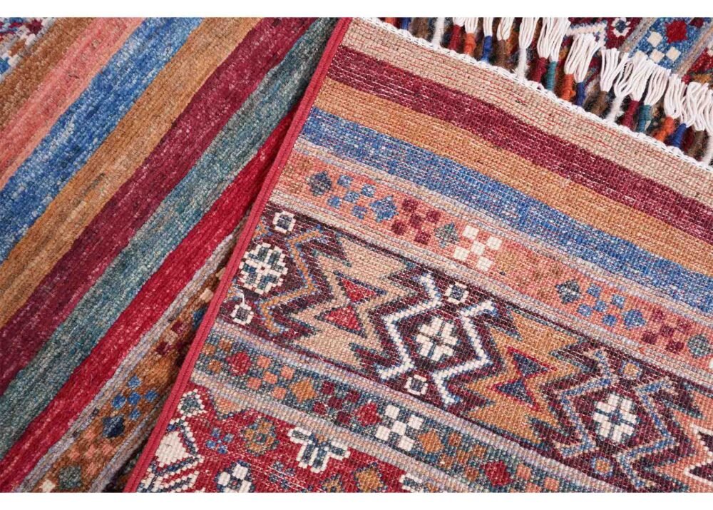 Horcun Red Kitchen Runner Handknotted Stripped Pattern 8x2.7 ft
