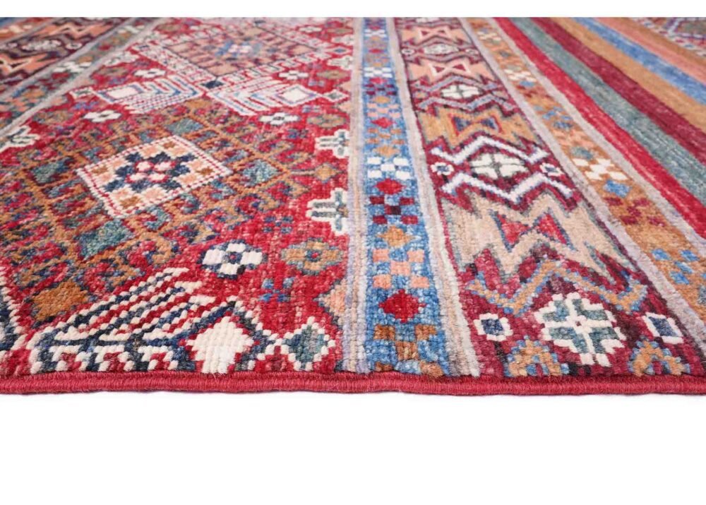 Horcun Red Kitchen Runner Handknotted Stripped Pattern 8x2.7 ft
