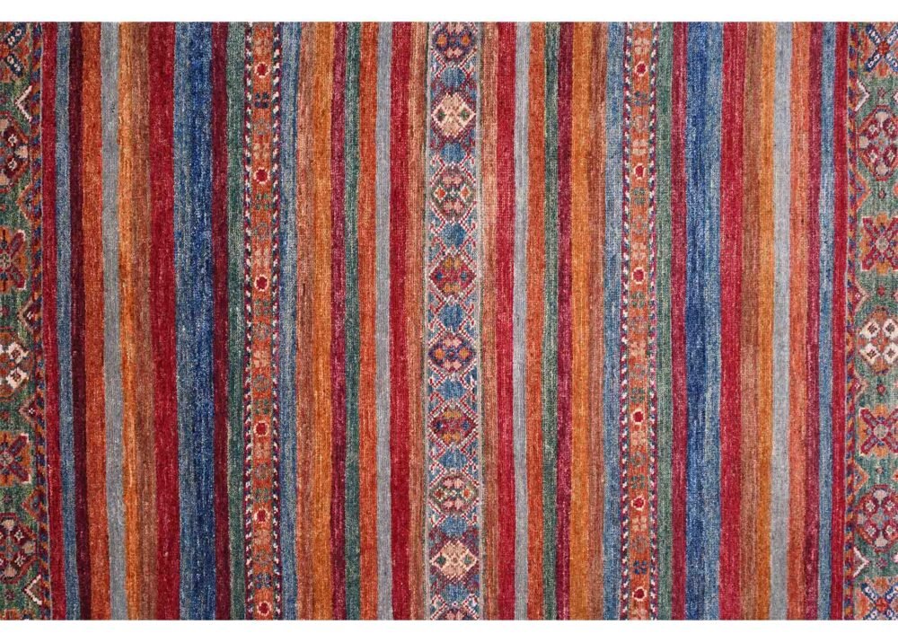 Horcun Stripped Hand knotted Wool Runner Rugs 9.7x2.7 ft Red-Rainbow