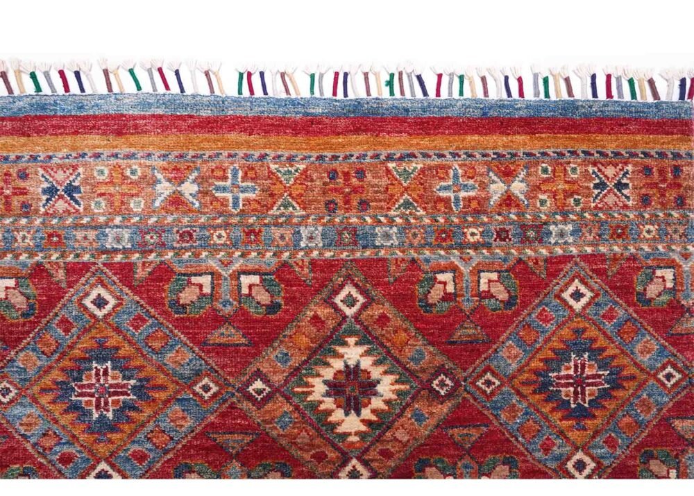 Horcun Stripped Hand knotted Wool Runner Rugs 9.7x2.7 ft Red-Rainbow