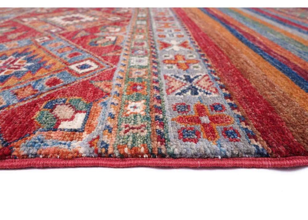 Horcun Stripped Hand knotted Wool Runner Rugs 9.7x2.7 ft Red-Rainbow