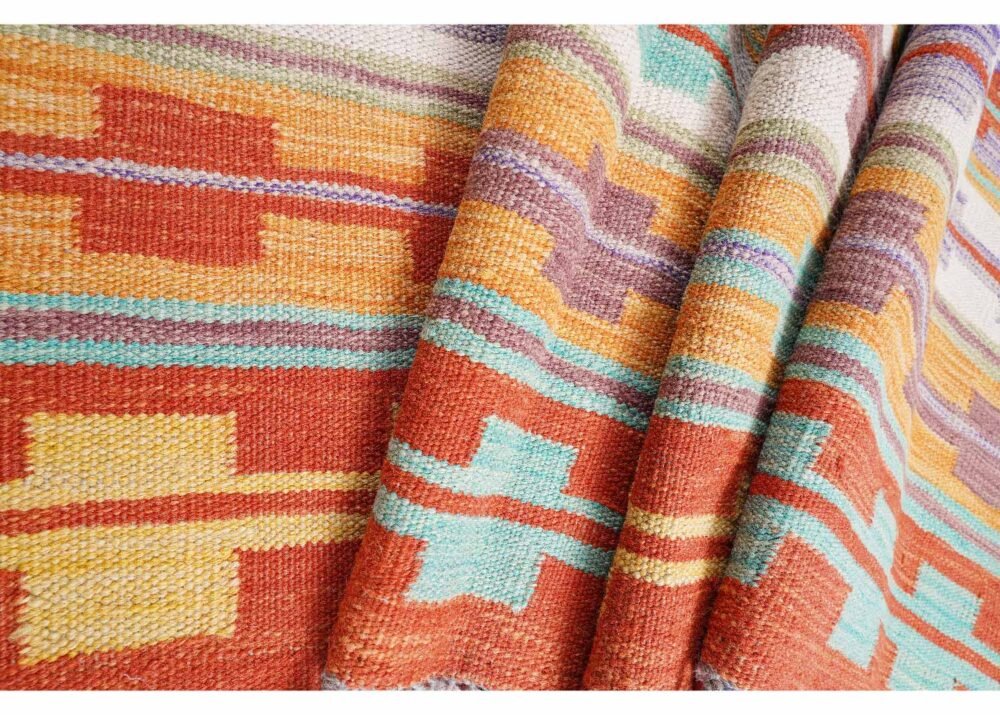 Kayseri Kilim Colorful Geometric Rug Handwoven with Fine Wool 10x6.5 ft