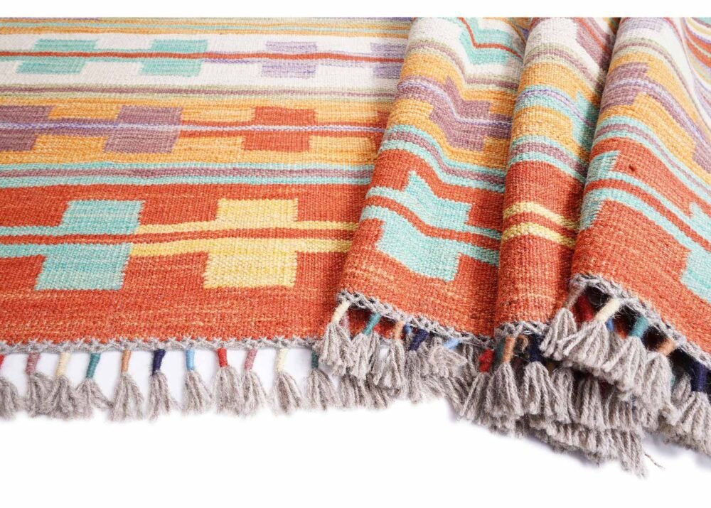 Kayseri Kilim Colorful Geometric Rug Handwoven with Fine Wool 10x6.5 ft