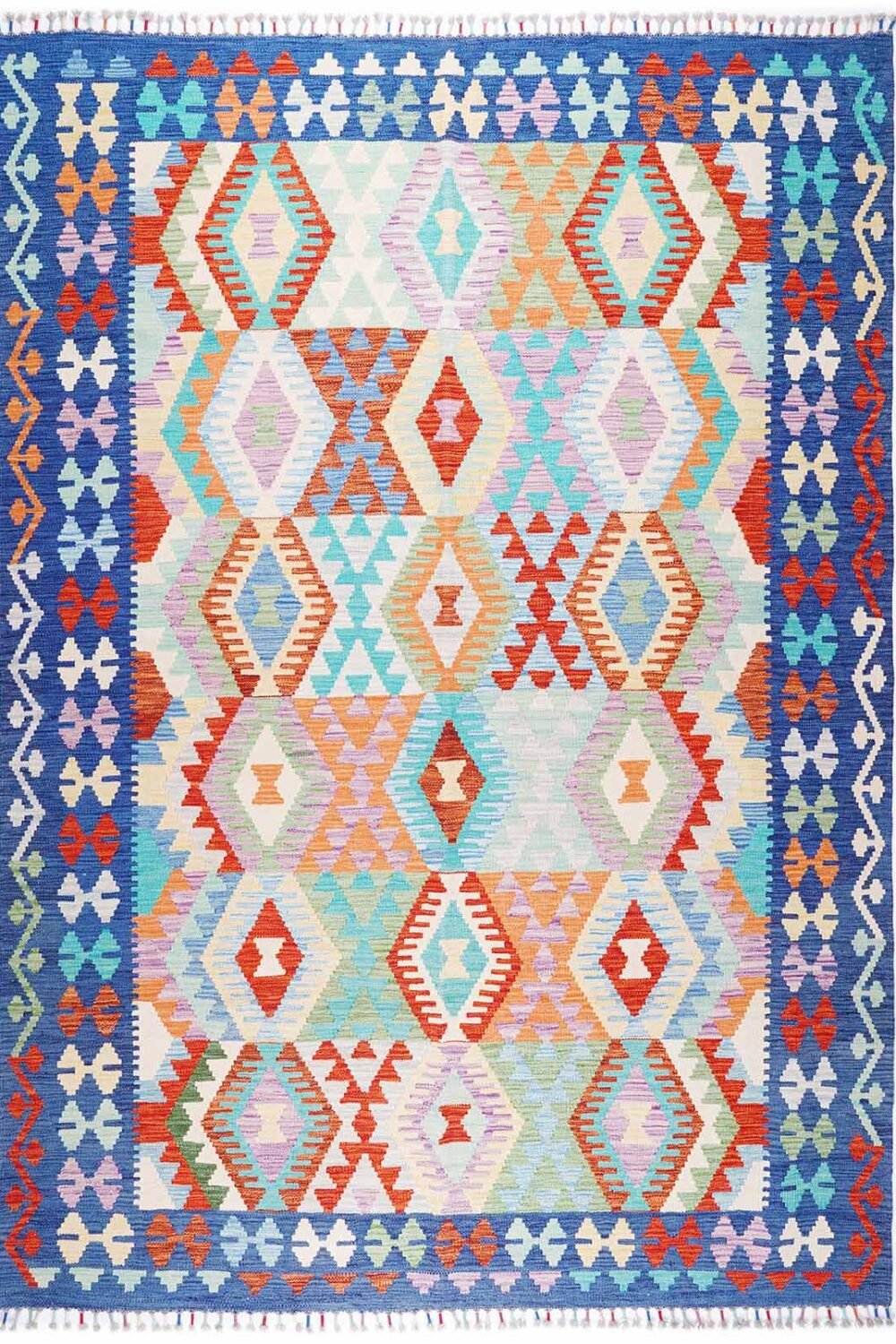 Kilim Rug Geometric Pattern Handwoven Wool Carpet 8x6 ft